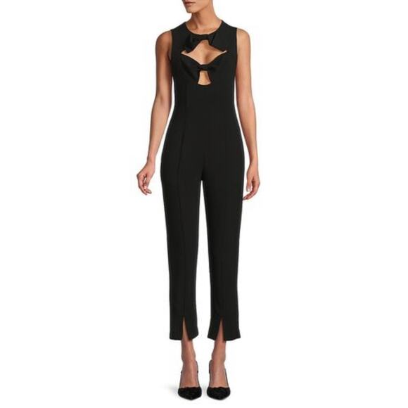 Black Halo Pants - Black Halo Zita Black Bow Slim Leg Sleeveless Evening Jumpsuit Size 0